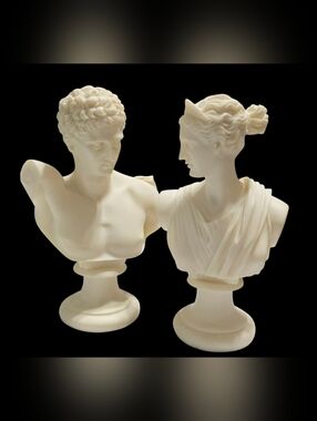 6" Artemis Diana and Apollo Bust Greek Statues Figurine Gods Alabaster